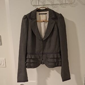 Rebecca Taylor Charcoal Gray Wool Corset-style/Peplum Ruffle Blazer (Size 6)